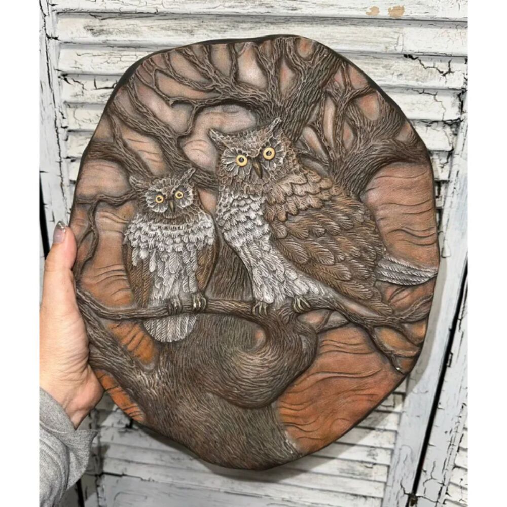 Vintage 1980s Large Ceramic Owl Wall Hanging